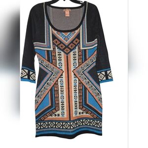 Flying Tomato Black and Blue Geometric Midi Dress